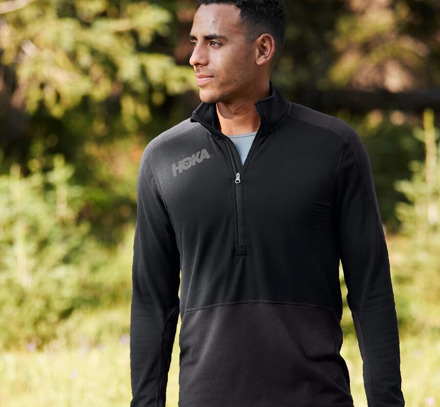 Top Hoka One One Hombre Negros - 1/2 Cremallera Midlayer - HGLA82603